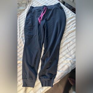 Figs zamora high waisted Navy Joggers with Pink Drawstring